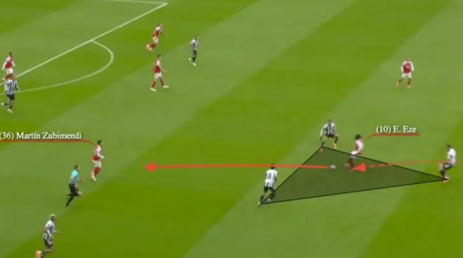 Các cầu thủ Arsenal chuyền bật tường thuần thục. 