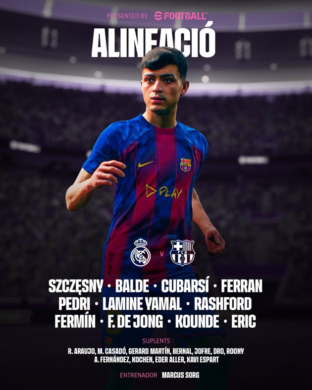 Đội hình thi đấu của Barca đêm nay.