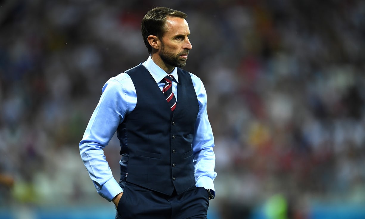 Gareth Southgate và chiếc áo gile mang tính biểu tượng tại World Cup 2018.