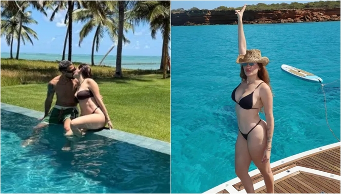 Joelinton tận hưởng quãng nghỉ ngắn bên người vợ nóng bỏng, Thays Gondim.