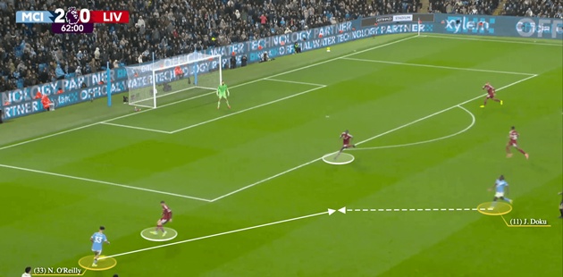 Doku di chuyển lại gần để nhận bóng từ O'Reilly