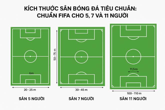 Kích thước sân bóng đá tiêu chuẩn: Chuẩn Fifa cho 5, 7 và 11 người
