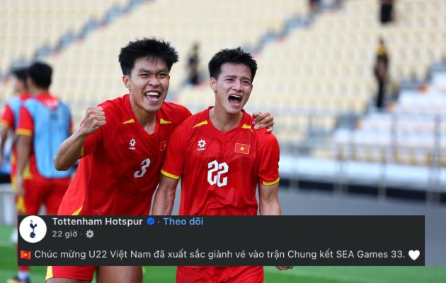 Ảnh bài viết Tottenham chúc mừng U22 Việt Nam góp mặt chung kết SEA Games 33