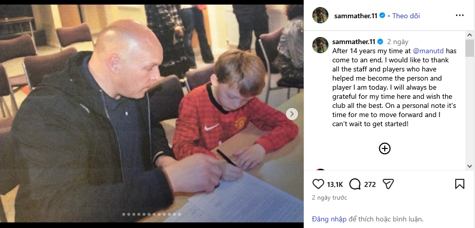 Bài đăng của Sam Mather trên Instagram.