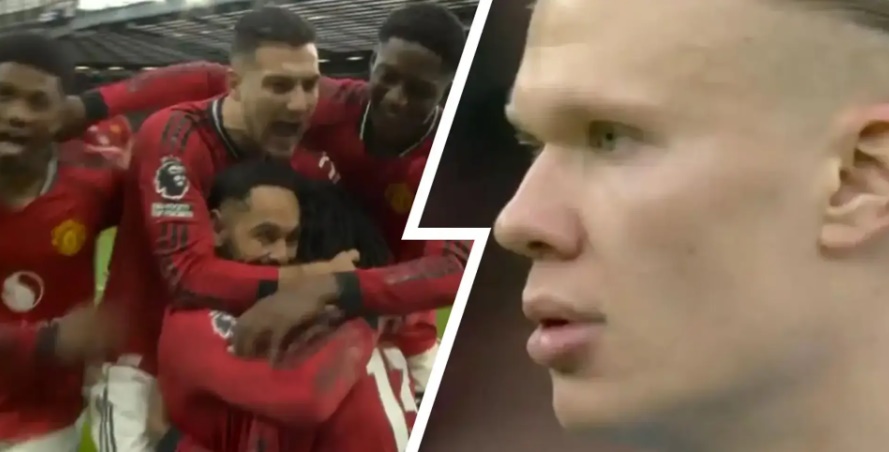 Vẻ mặt thất thần của Haaland khi chứng kiến MU nh&acirc;n đ&ocirc;i c&aacute;ch biệt.