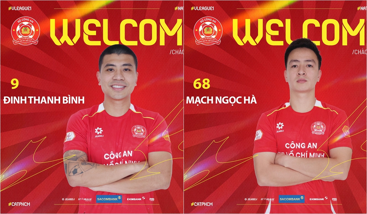 C&ocirc;ng An TP.HCM c&ocirc;ng bố bộ đ&ocirc;i t&acirc;n binh Đinh Thanh B&igrave;nh v&agrave; Mạch Ngọc H&agrave;. Ảnh: C&ocirc;ng An TP.HCM FC.
