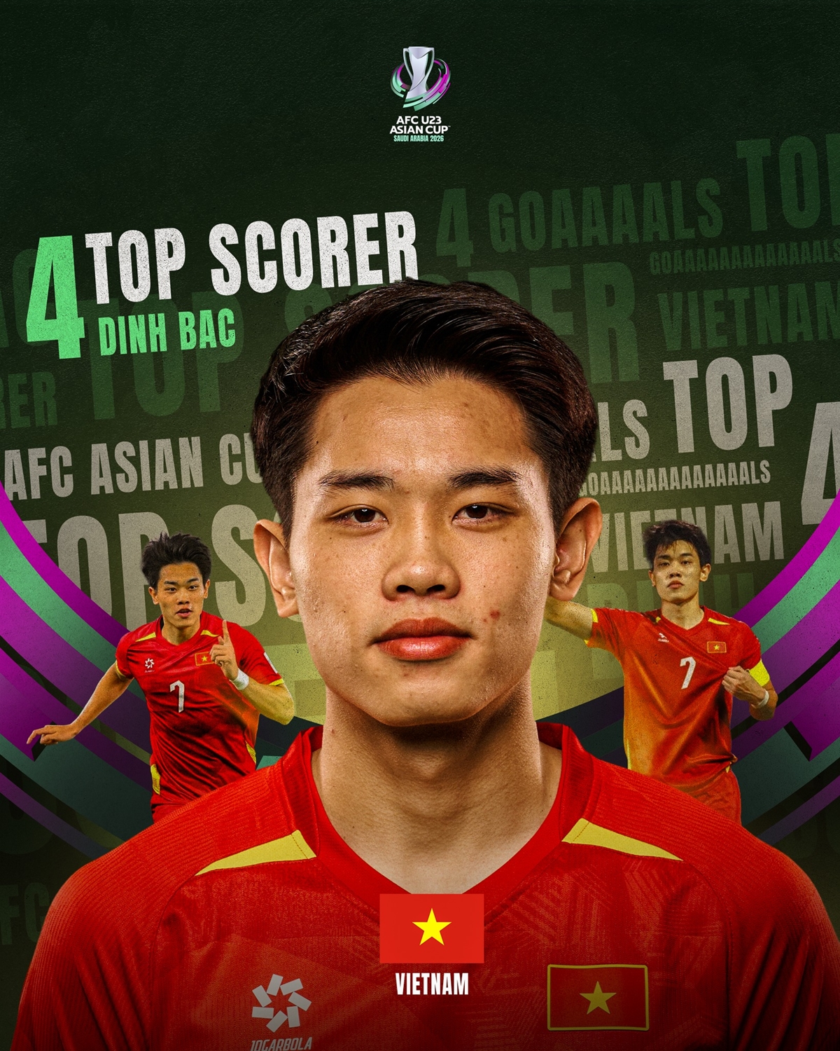 Nguyễn Đình Bắc sẽ nhận Cup Vua phá lưới U23 châu Á trên sân Hàng Đẫy. Ảnh: AFC.