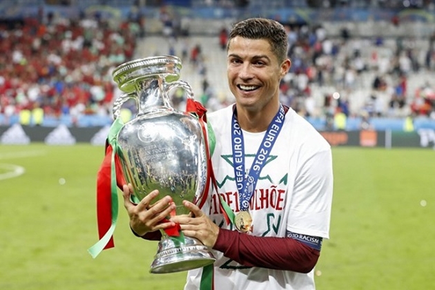 Ronaldo b&ecirc;n chiếc c&uacute;p Ch&acirc;u &Acirc;u danh gi&aacute; năm 2016.