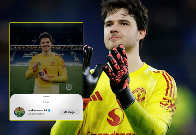 Onana chúc mừng Lammens với danh hiệu MOTM.