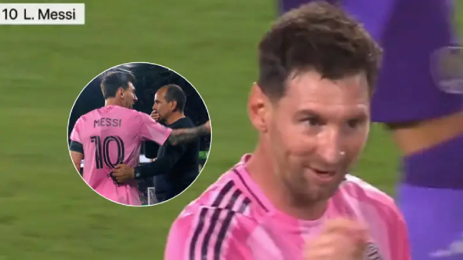 Messi c&agrave; khịa trợ l&yacute; HLV Orlando City sau tuyệt phẩm ph&uacute;t 90.