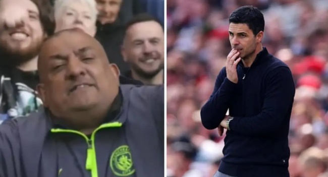 Ảnh bài viết Cổ động viên Man City thực hiện cử chỉ chế nhạo Arsenal