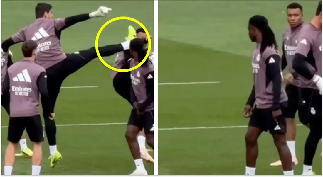 Thibaut Courtois tung cước nguy hiểm.