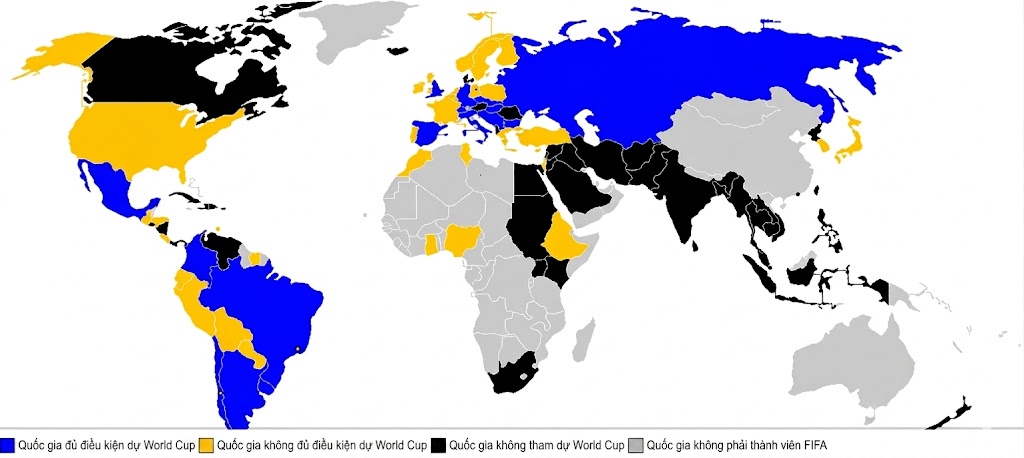 Số quốc gia tham dự và không tham dự World Cup.