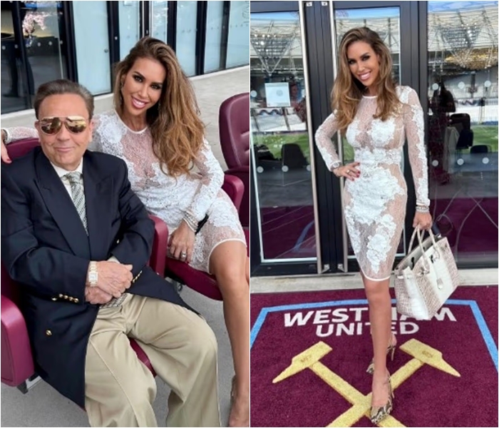 Vị hôn thê của chủ tịch David Sullivan, Ampika Pickston đạp lên logo CLB West Ham tạo dáng rồi đăng lên mạng xã hội.