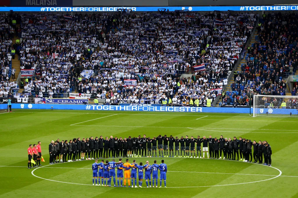 Khoảnh khắc tưởng niệm Vichai tại Cardiff năm 2018.