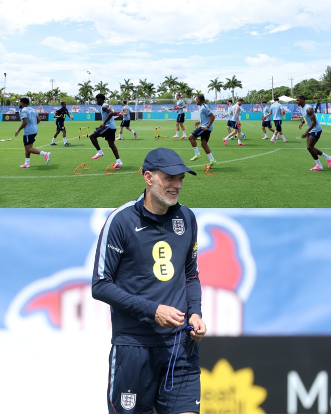 HLV Tuchel mang áo dài tay dưới cái nóng 32 độ C.