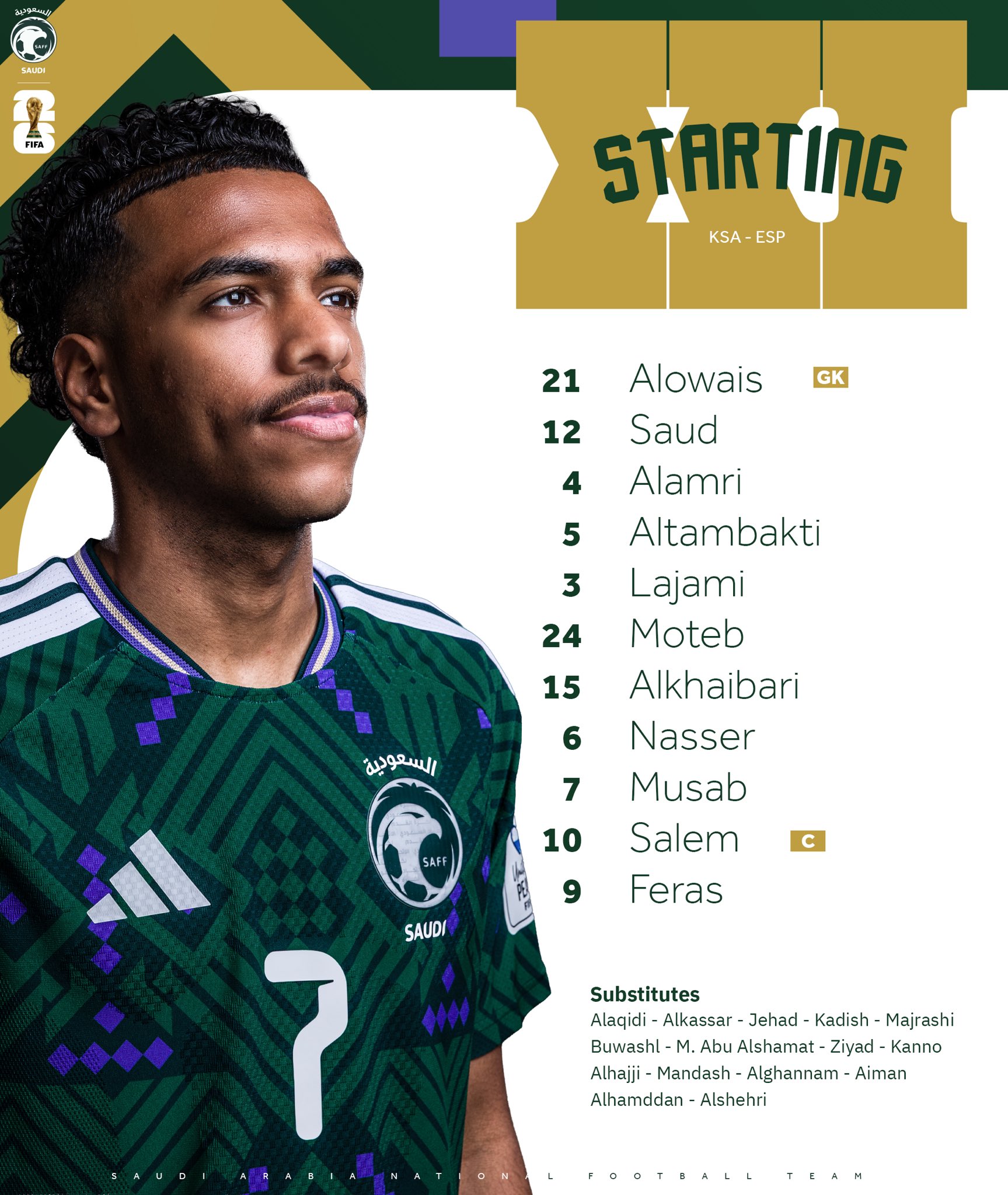 Đội hình ra sân của Saudi Arabia.