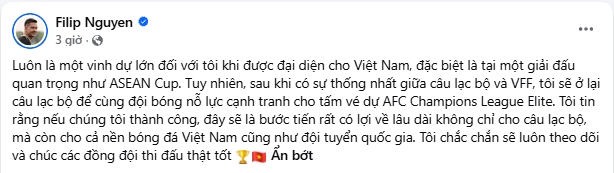 Bài đăng của Nguyễn Filip. Ảnh chụp màn hình.