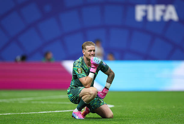 Jordan Pickford - 7 điểm: Thi đấu tập trung và có những pha cản phá tốt, hoàn thành nhiệm vụ dù không thể làm gì hơn trong tình huống nhận bàn thua sớm. Ảnh: Getty Images.