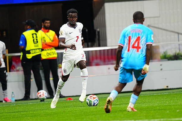 Bukayo Saka - 6.4 điểm: Nỗ lực khuấy đảo hành lang cánh nhưng chưa để lại dấu ấn thực sự rõ nét sau khi được tung vào sân. Ảnh: Getty Images.