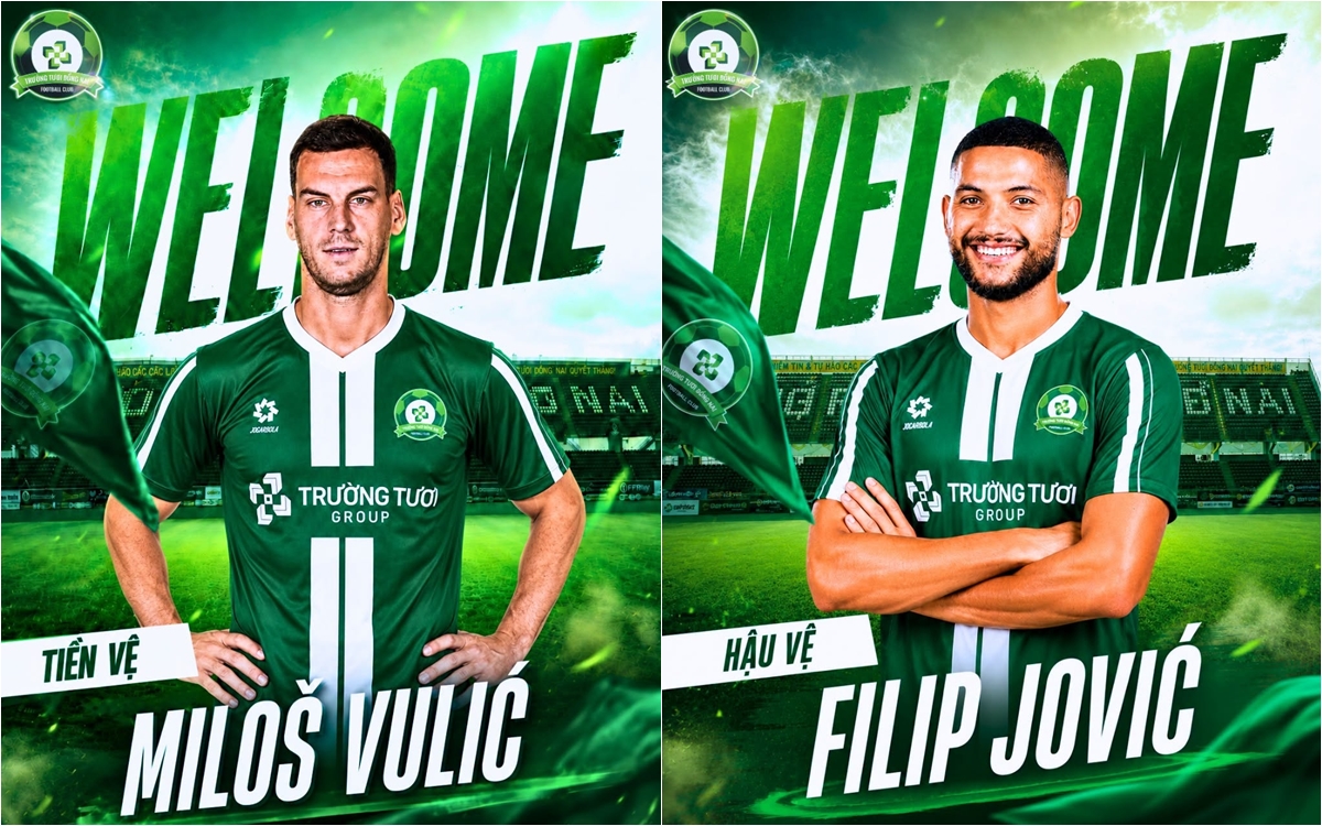 Đồng Nai vừa công bố 2 ngoại binh là tiền vệ Milos Vulic và hậu vệ Filip Jovic. Ảnh: Trường Tươi Đồng Nai FC.