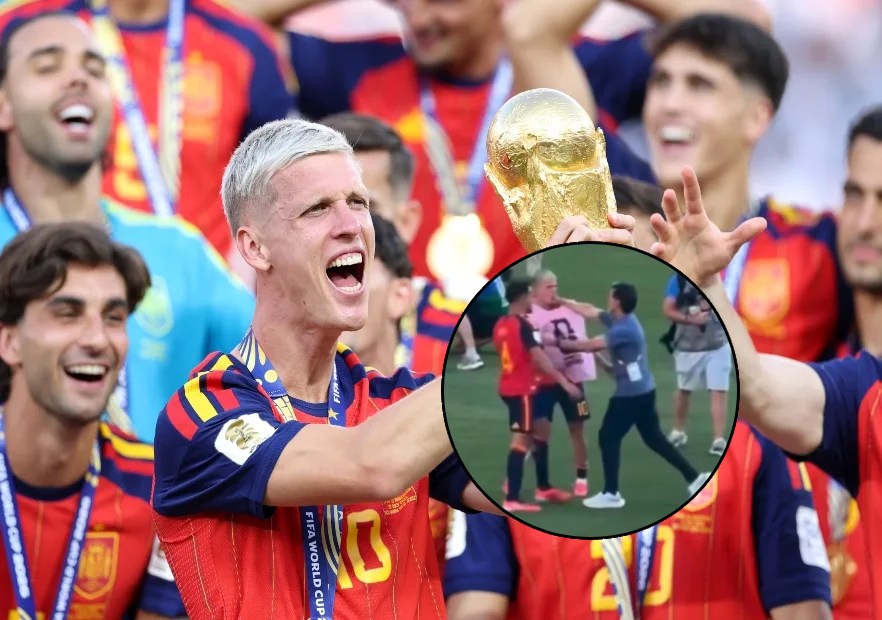 Trợ lý HLV Ayala Argentina xô xát với Dani Olmo sau trận chung kết World Cup 2026. Ảnh: Getty.