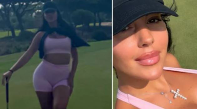 Vị hôn thê của Ronaldo khoe dáng trên sân Golf. Ảnh: The Sun.