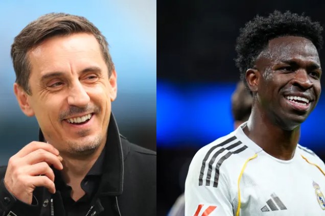 Gary Neville không bất ngờ khi Arsenal thất bại trong việc lôi kéo Vinicius về Emirates. Ảnh: Getty.