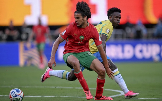 Bouaddi gây ấn tượng khi Morocco hòa Brazil ở World Cup. (Ảnh: Mauro Pimentel/Getty Images)