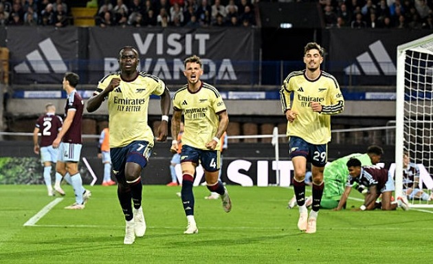 Saka chọn vị trí tốt để ghi bàn thắng duy nhất của trận đấu. Ảnh: Ảnh: Stuart MacFarlane/Arsenal FC via Getty Images.
