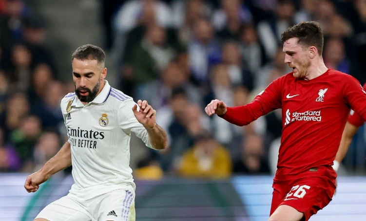 Carvajal từng đối đầu Liverpool ở Champions League. Ảnh: Manuel Reino Berengui/Getty.