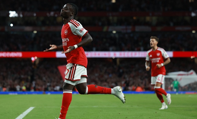 Arsenal tập trung tấn c&ocirc;ng v&agrave;o c&aacute;nh phải của Saka. Ảnh: EPA.