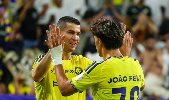 Ronaldo lập công cho Al Nassr. Ảnh: Abdullah Ahmed/Getty Images.
