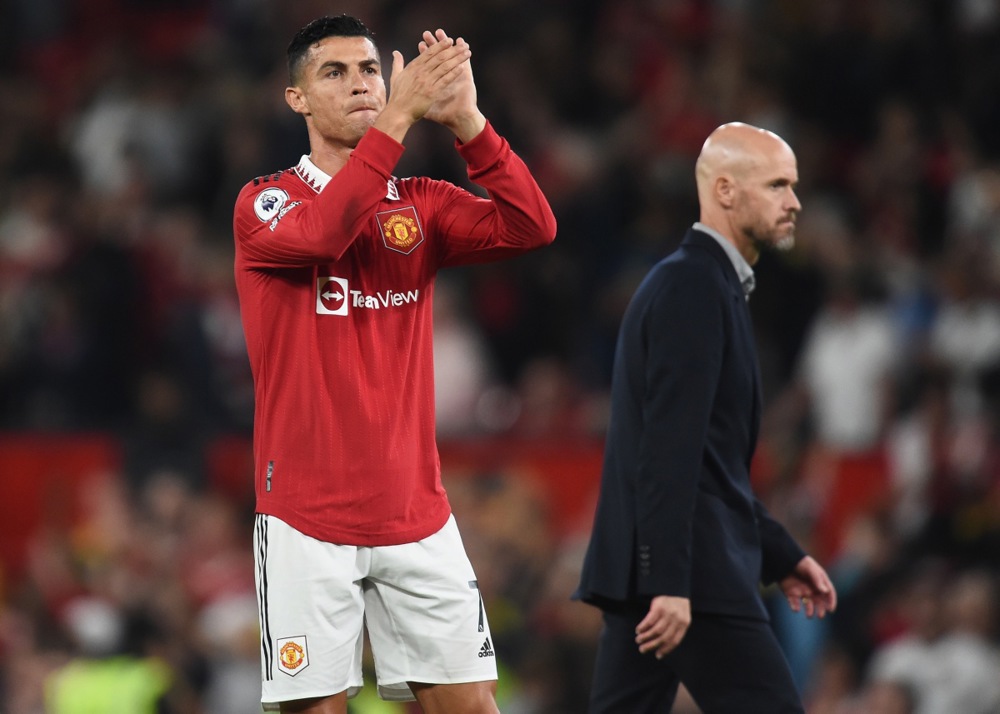 HLV Erik ten Hag và Cristiano Ronaldo có mối quan hệ không tốt. Ảnh: EPA/Peter Powell.
