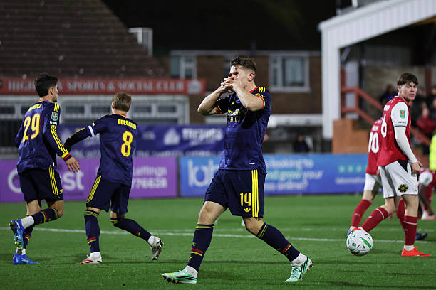 Viktor Gyokeres – 7/10 (Xuất sắc nhất bên phía Arsenal): Thể hiện bản năng sát thủ với bàn gỡ hòa 1-1 ở phút 50 và thực hiện thành công lượt sút luân lưu, nhưng đơn độc do thiếu sự tiếp ứng từ các vệ tinh xung quanh. Ảnh của Lewis Storey/Getty Images.