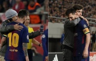 Báo động an ninh khi CĐV tự do ôm hôn Messi trong trận đấu với Olympiakos