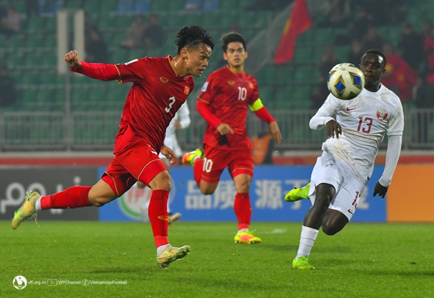 Hồ Văn Cường trong trận đấu gặp U20 Qatar. Ảnh: VFF.